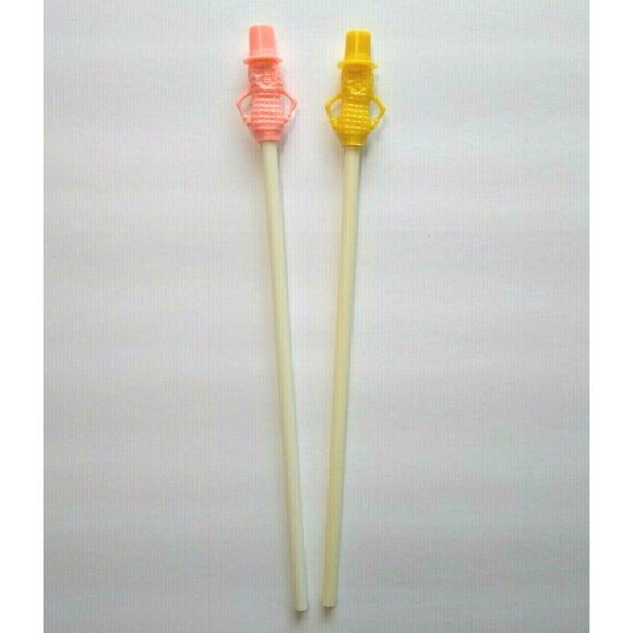 Mr Peanut Vintage Pink Yellow Drinking Straws 1950s Planters Peanuts Pop Culture - Picture 2 of 5
